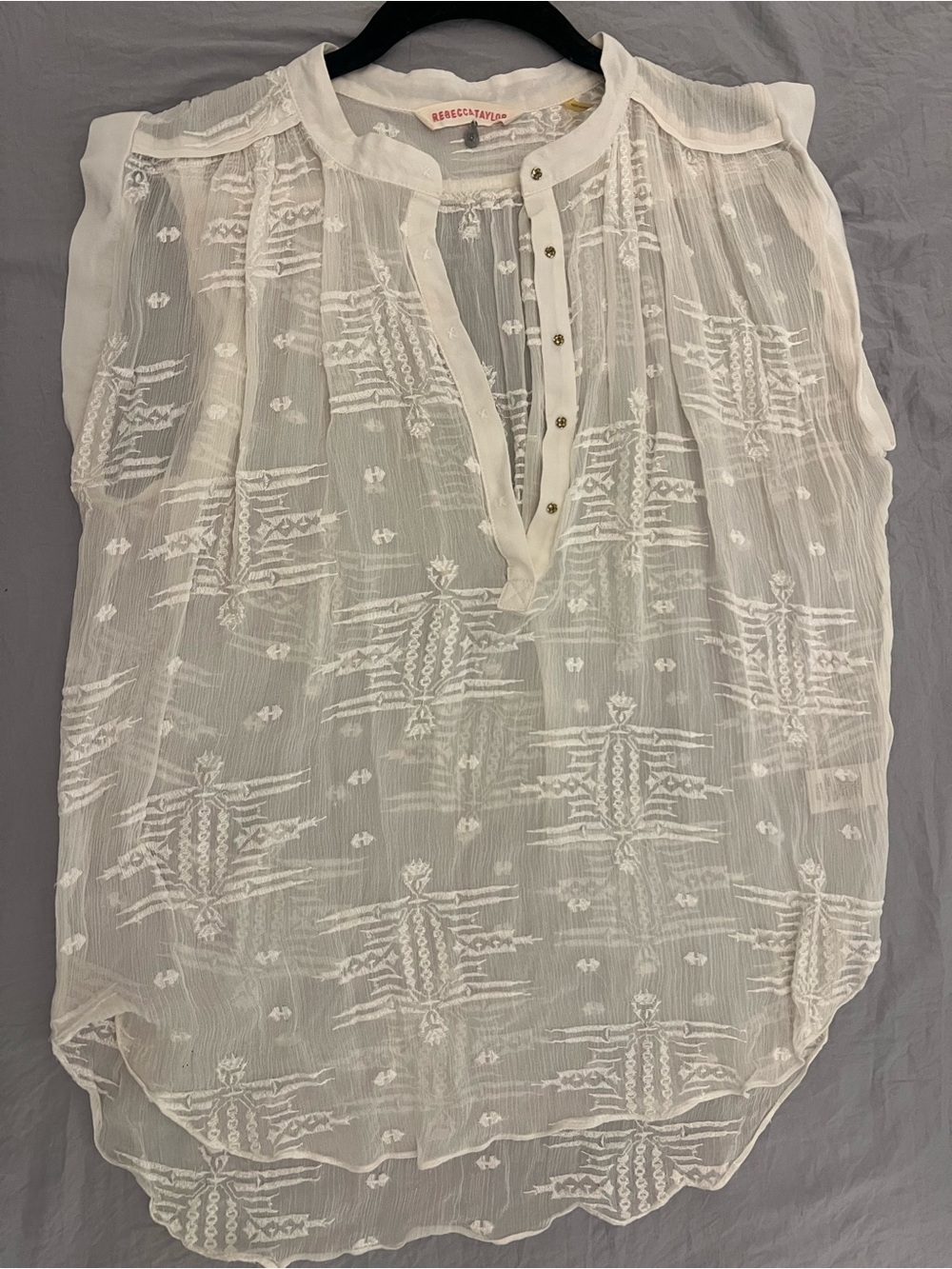 Rebecca Taylor Cream Embroidered Sheer Sleeveless Tunic - Picture 1 of 4